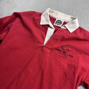 Barbarian 90s Harlem Prep Rugby Shirt Red Long Sleeve Men's Large Logo